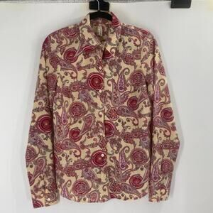Roper Paisley Pink Yellow Cream Western Button Up Blouse Women’s Medium Rodeo